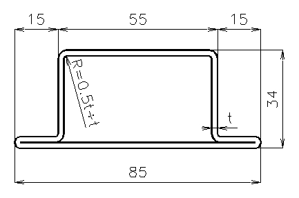 Profil dutý tažený lesklý ''T'', EN 10305-3, rozměr 85x34x2