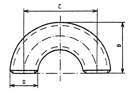Trubkový oblouk 180°, EN 10253-1, rozměr 3x180x33,7x2,6